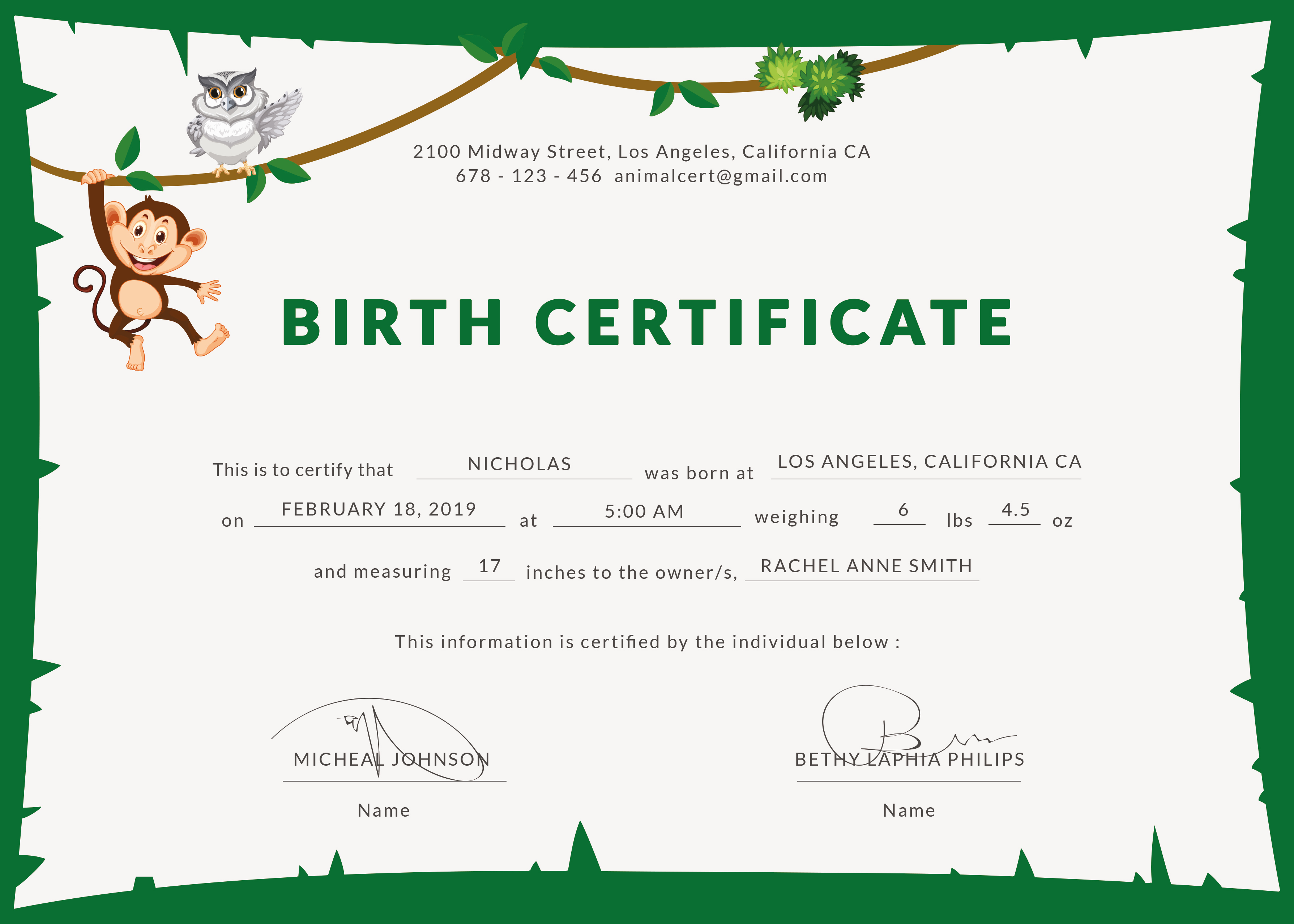 copy of certified birth certificate