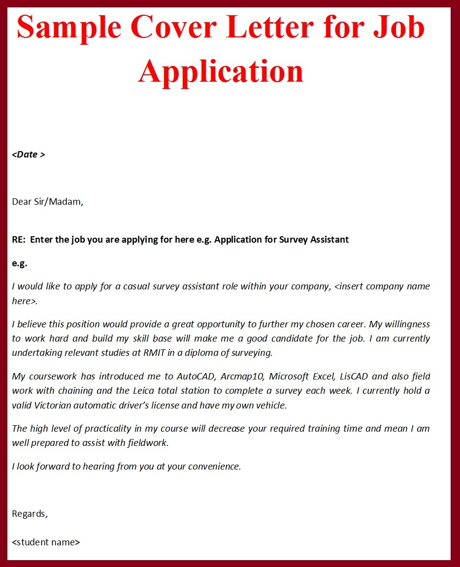 cover letter for job application as a fresher