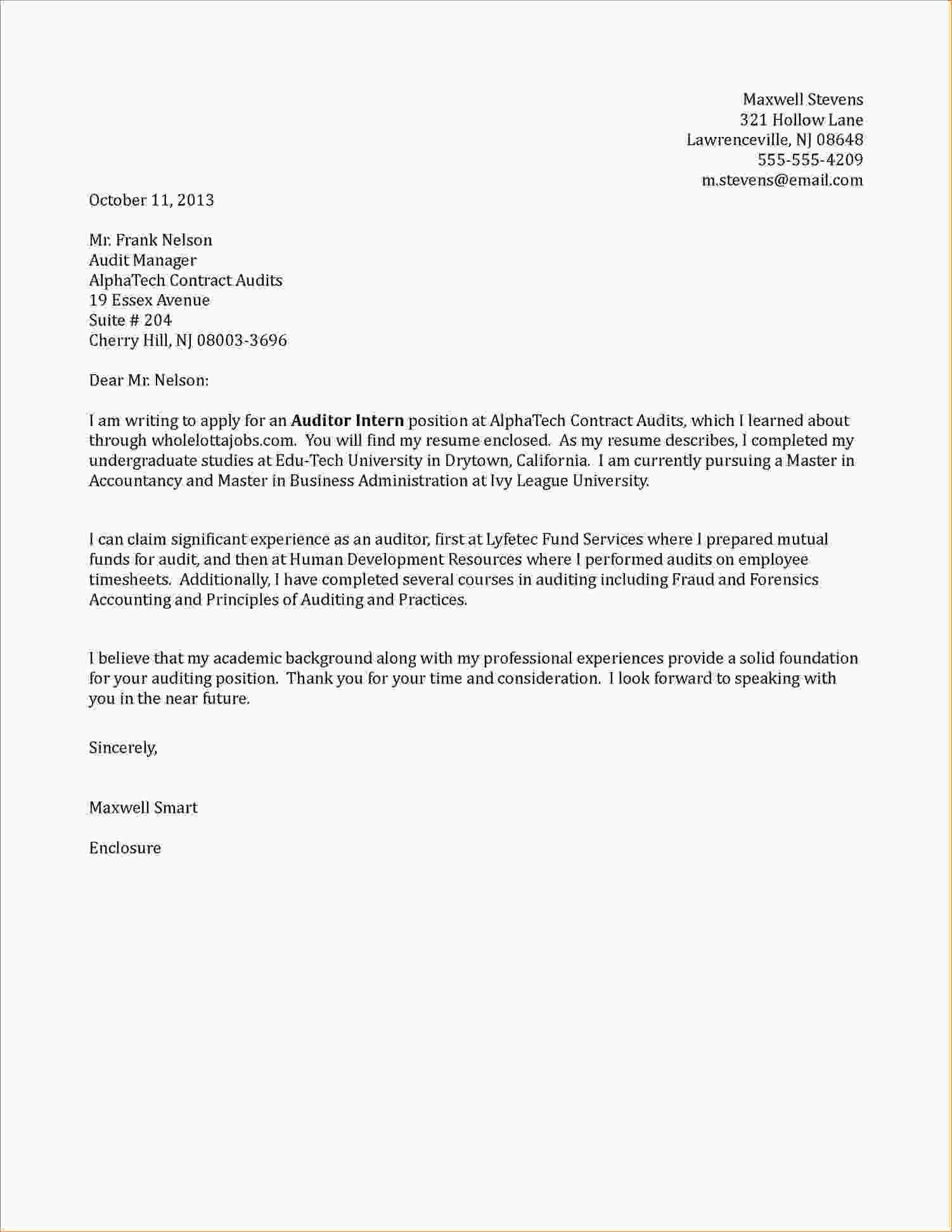 cover letter examples for intership